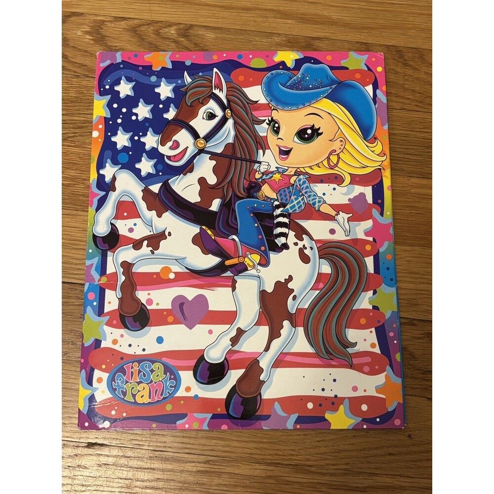 Lisa Frank Vintage Rancher Cowgirl Horse American Flag USA Stars Folder Pocket